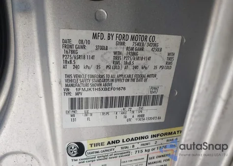 2011 Ford Expedition El Xlt z USA, uszkodzony, nr VIN 1FMJK1H5XBEF01676